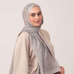 Pamuk İpek Şal - Henna Desen - Açık Vizon