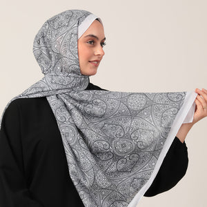 Pamuk İpek Şal - Henna Desen - Beyaz