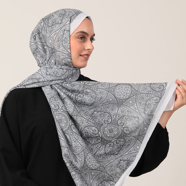 Pamuk İpek Şal - Henna Desen - Beyaz