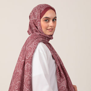 Pamuk İpek Şal - Henna Desen - Bordo