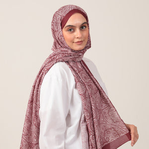 Pamuk İpek Şal - Henna Desen - Bordo Krem