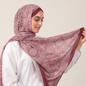 Pamuk İpek Şal - Henna Desen - Bordo Krem