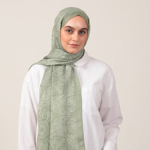 Pamuk İpek Şal - Henna Desen - Çağla Yeşili
