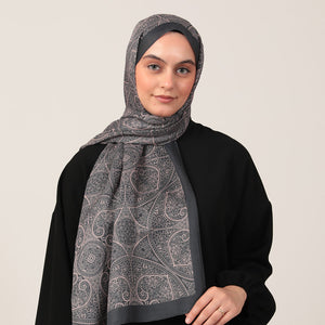 Pamuk İpek Şal - Henna Desen - Füme Vizon
