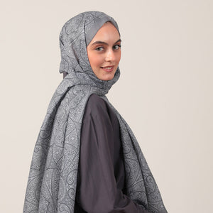 Pamuk İpek Şal - Henna Desen - Gri