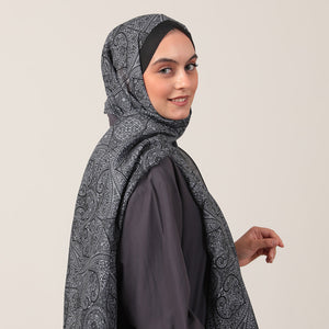 Pamuk İpek Şal - Henna Desen - Koyu Gri