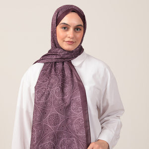 Pamuk İpek Şal - Henna Desen - Koyu Mürdüm
