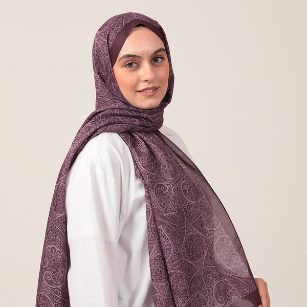 Pamuk İpek Şal - Henna Desen - Koyu Mürdüm