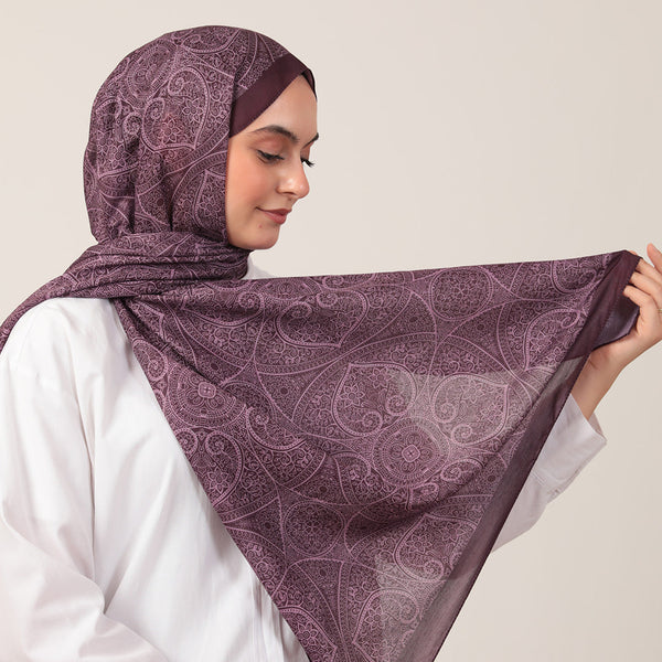 Pamuk İpek Şal - Henna Desen - Koyu Mürdüm