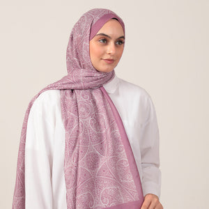 Pamuk İpek Şal - Henna Desen - Lila