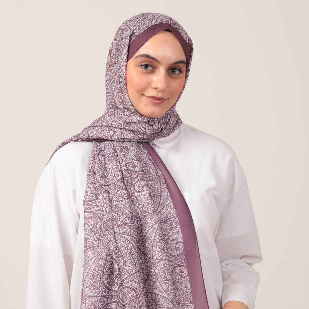 Pamuk İpek Şal - Henna Desen - Mürdüm
