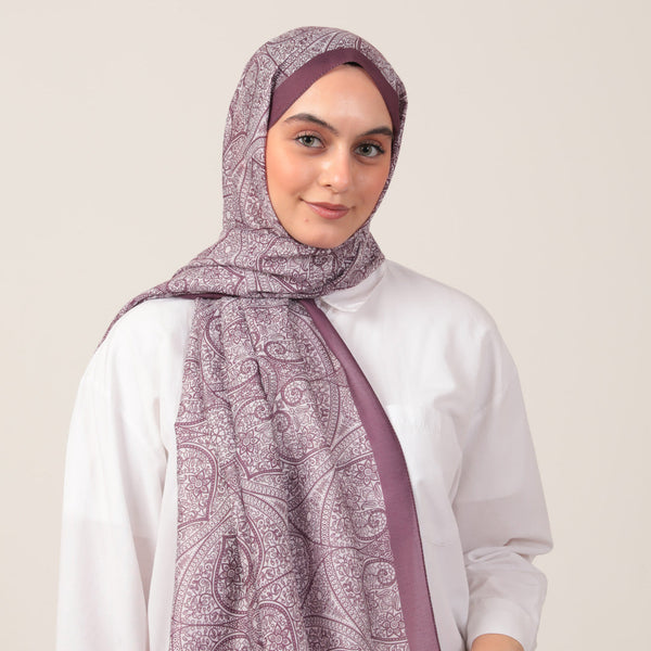 Pamuk İpek Şal - Henna Desen - Mürdüm