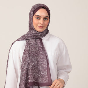 Pamuk İpek Şal - Henna Desen - Patlıcan Moru