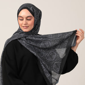 Pamuk İpek Şal - Henna Desen - Siyah