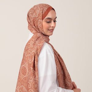 Pamuk İpek Şal - Henna Desen - Tarçın