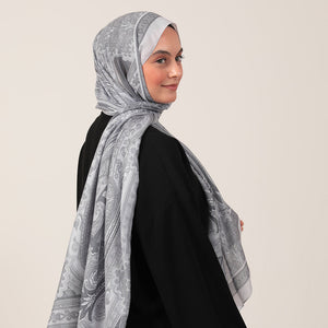 Pamuk İpek Şal - Hint Desen - Açık Gri