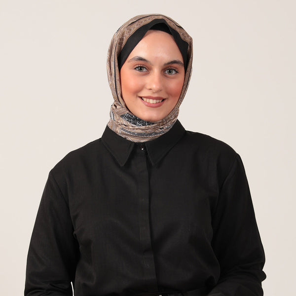 Pamuk İpek Şal - Hint Desen - Siyah Gold