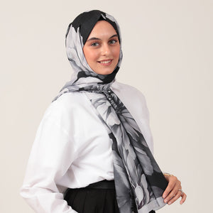 Pamuk İpek Şal - Lotus Desen - Antrasit