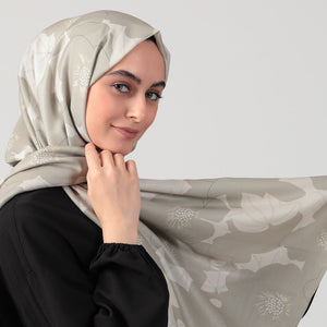 Pamuk İpek Şal - Manolya Desen - Kil Yeşili