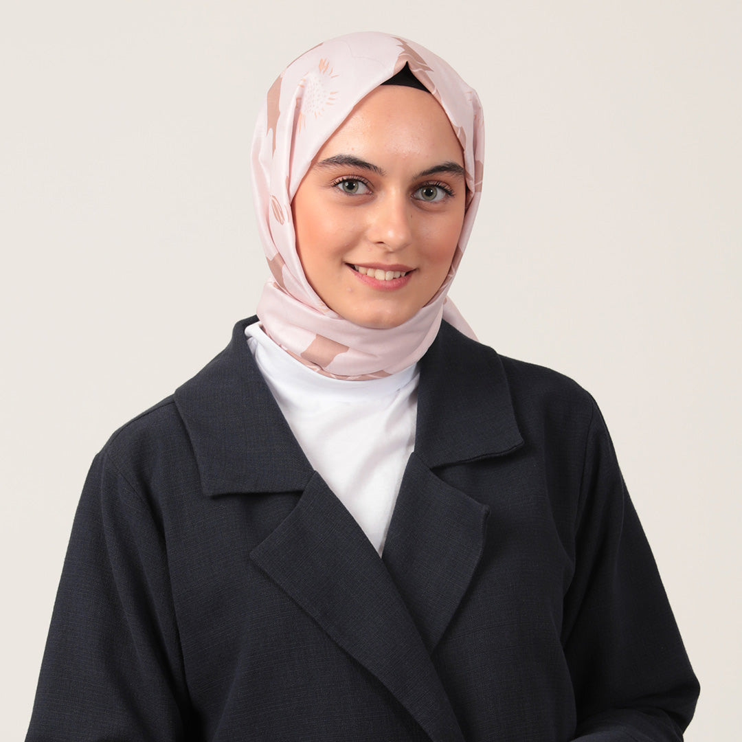 Pamuk İpek Şal - Manolya Desen - Pudra