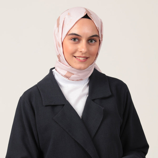 Pamuk İpek Şal - Manolya Desen - Pudra