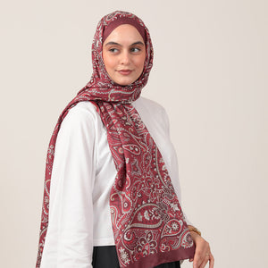 Pamuk İpek Şal - Marakeş Desen - Bordo