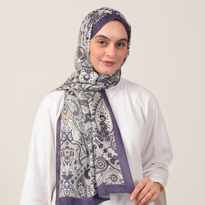 Pamuk İpek Şal - Marakeş Desen - Ekru Mor