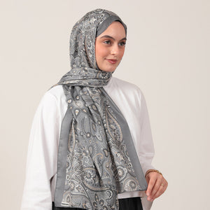 Pamuk İpek Şal - Marakeş Desen - Gri