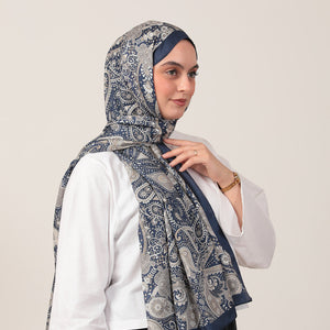 Pamuk İpek Şal - Marakeş Desen - Lacivert Vizon