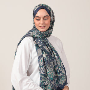 Pamuk İpek Şal - Marakeş Desen - Lacivert Yeşil