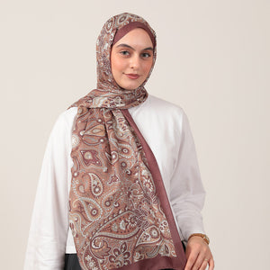 Pamuk İpek Şal - Marakeş Desen - Tatlı Kahve