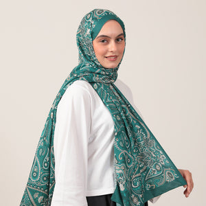Pamuk İpek Şal - Marakeş Desen - Zümrüt Yeşili