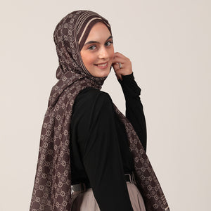 Pamuk İpek Şal - Monogram Desen - Kahve Krem