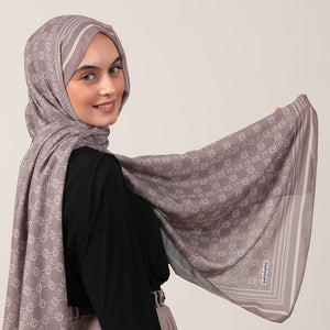 Pamuk İpek Şal - Monogram Desen - Vizon