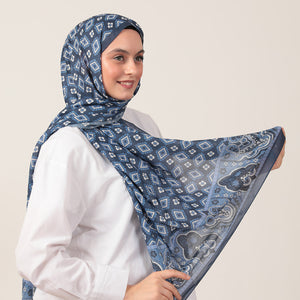 Pamuk İpek Şal - Orient Desen - İndigo