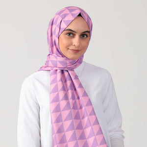 Pamuk İpek Şal - Üçgen Desen - Lila