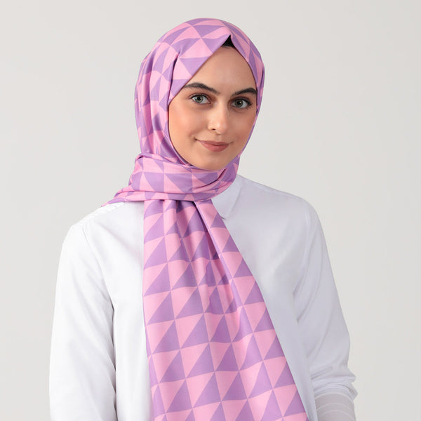 Pamuk İpek Şal - Üçgen Desen - Lila