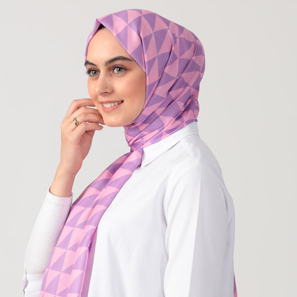 Pamuk İpek Şal - Üçgen Desen - Lila