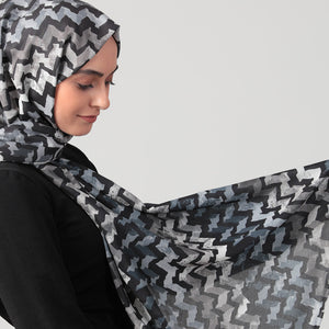 Pamuk İpek Şal - Zigzag Desen - Füme