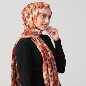 Pamuk İpek Şal - Zigzag Desen - Tarçın