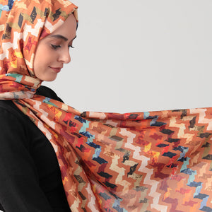 Pamuk İpek Şal - Zigzag Desen - Tarçın