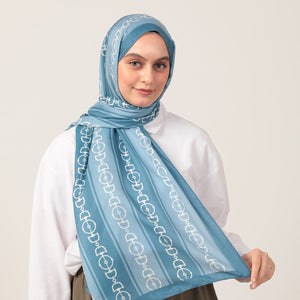 Pamuk İpek Şal - Zincir Desen - Mavi