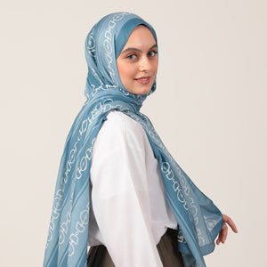Pamuk İpek Şal - Zincir Desen - Mavi
