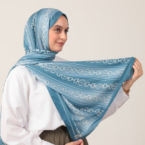 Pamuk İpek Şal - Zincir Desen - Mavi