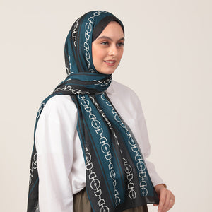 Pamuk İpek Şal - Zincir Desen - Petrol Yeşili