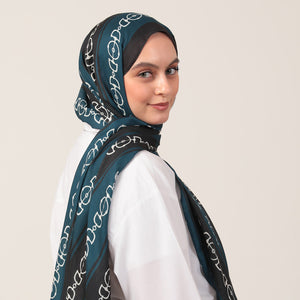 Pamuk İpek Şal - Zincir Desen - Petrol Yeşili