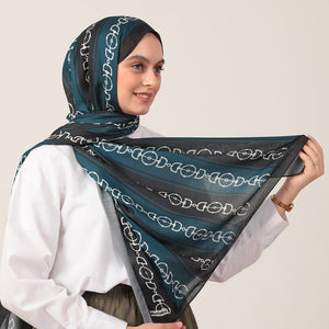 Pamuk İpek Şal - Zincir Desen - Petrol Yeşili