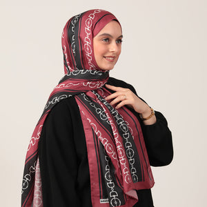 Pamuk İpek Şal - Zincir Desen - Siyah Bordo