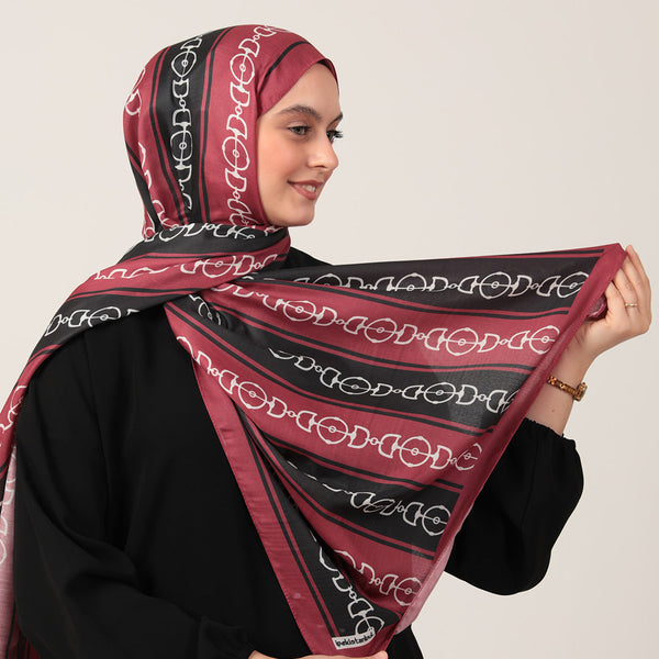 Pamuk İpek Şal - Zincir Desen - Siyah Bordo