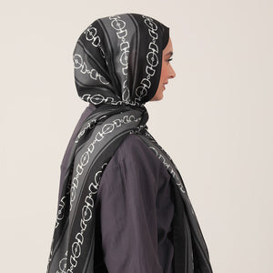 Pamuk İpek Şal - Zincir Desen - Siyah Füme